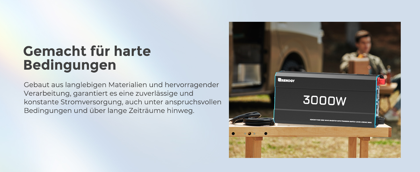 Renogy 3000 W Wechselrichter 12 V auf 230 V reiner Sinus mit Netzvorrangschaltung – Detail 3