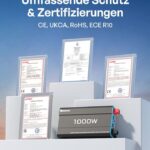 Renogy 1000 W Wechselrichter 12 V auf 230 V reiner Sinus mit Netzvorrangschaltung