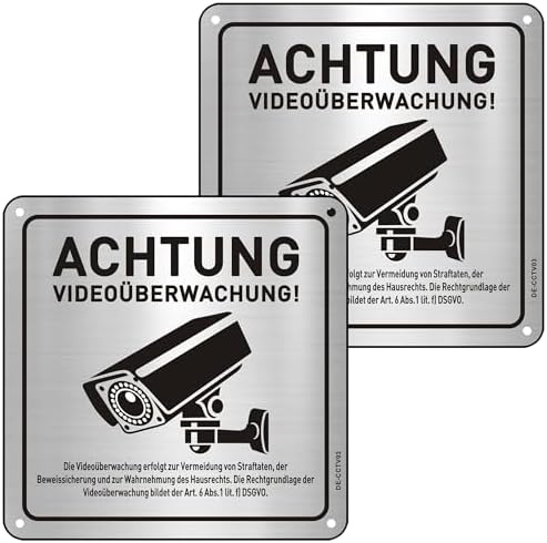 CHINYROZA DE-CCTV03 Bild 1 CHINYROZA Warnschild Videoüberwachung DSGVO, Aluminium 15 x 15 cm