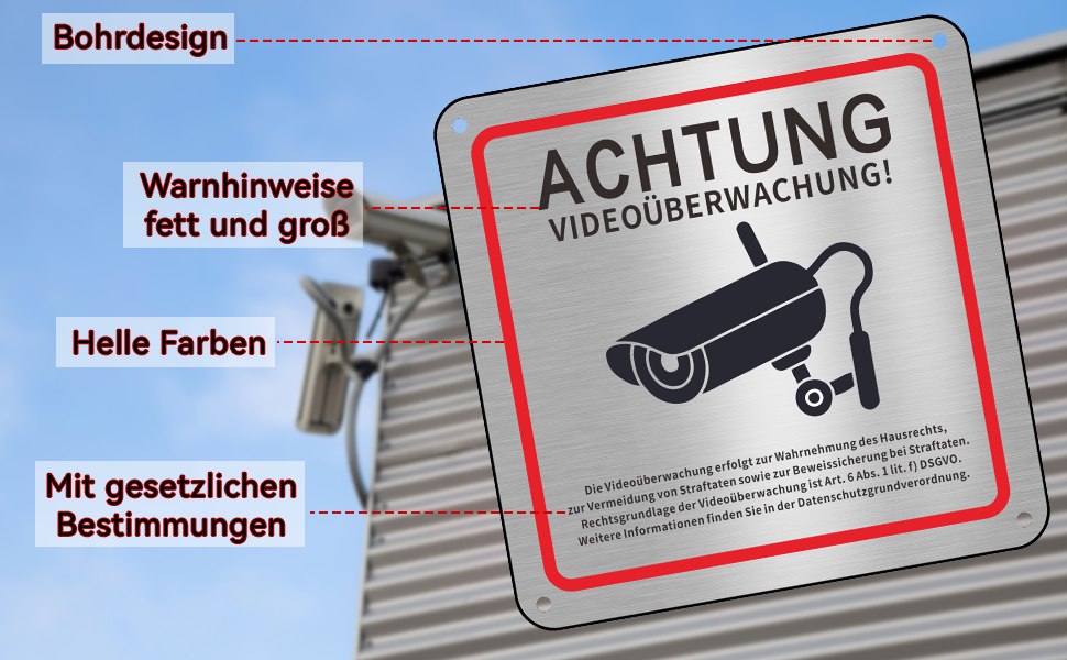 Svalor Warnschild Videoüberwachung 15 x 15 cm, 2 Stück, Aluminium – Detail 4
