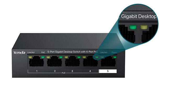 Tenda TEG1105P-4-63W PoE Switch mit vier PoE+-Ports – Detail 3