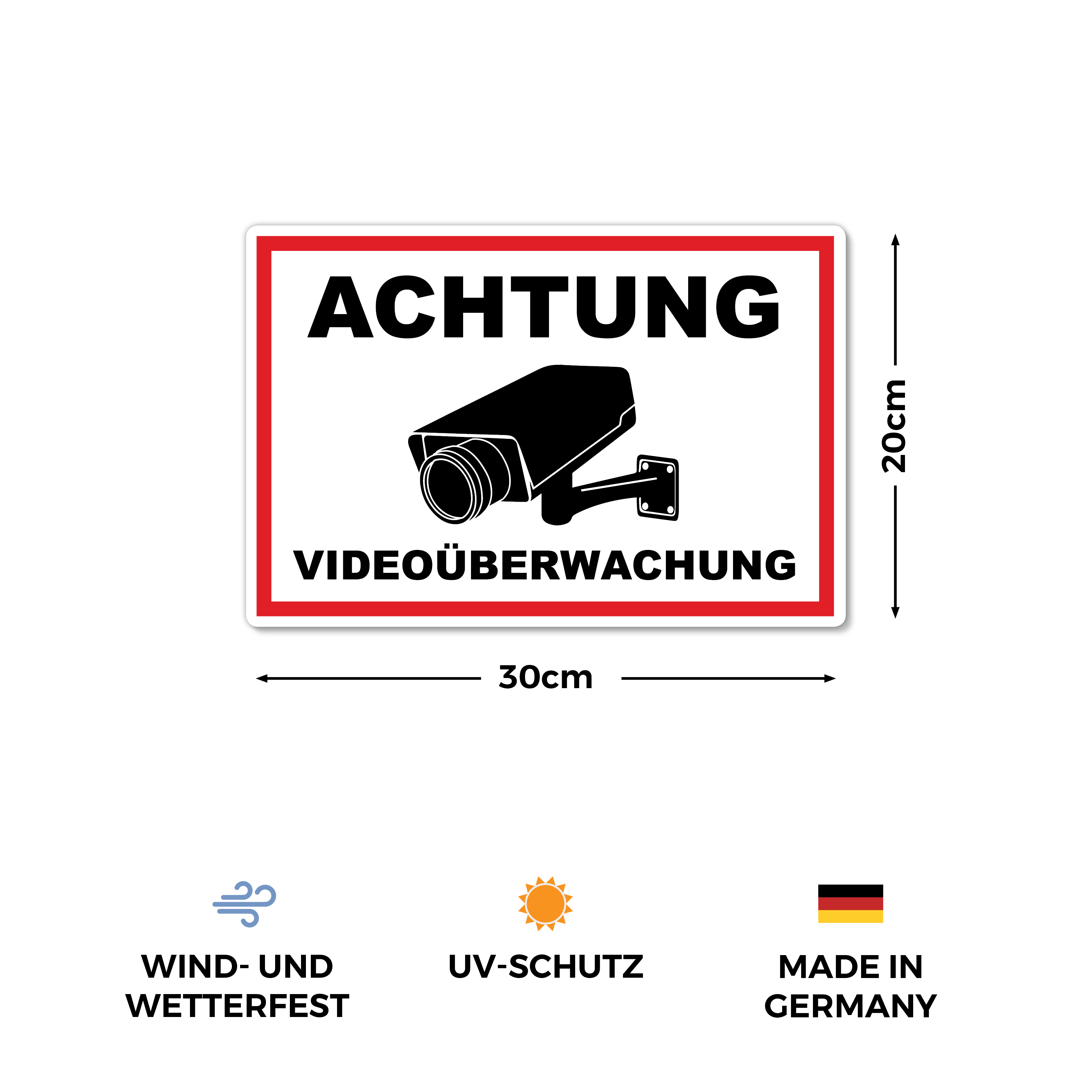 STROBO Warnschild Videoüberwachung 30 x 20 cm, 2 Stück, PVC – Detail 2