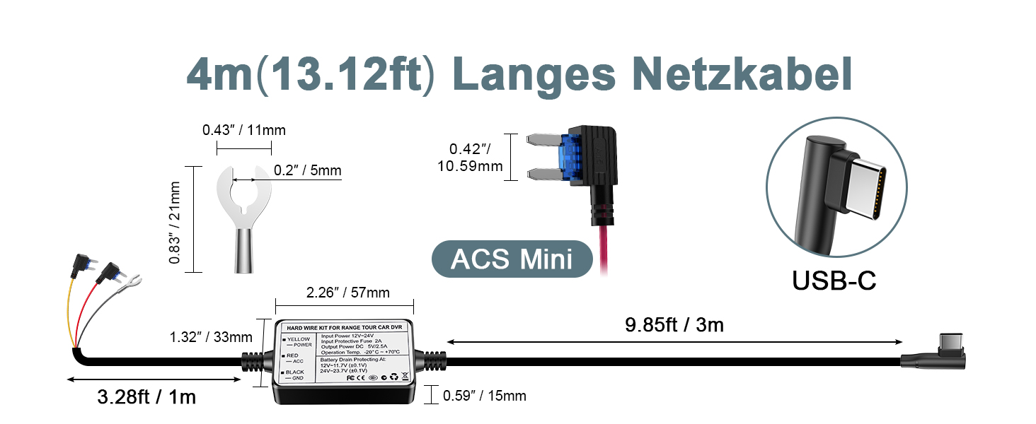 Range Tour Z3 Hardwire Kit für Dashcam, USB-C – Detail 6