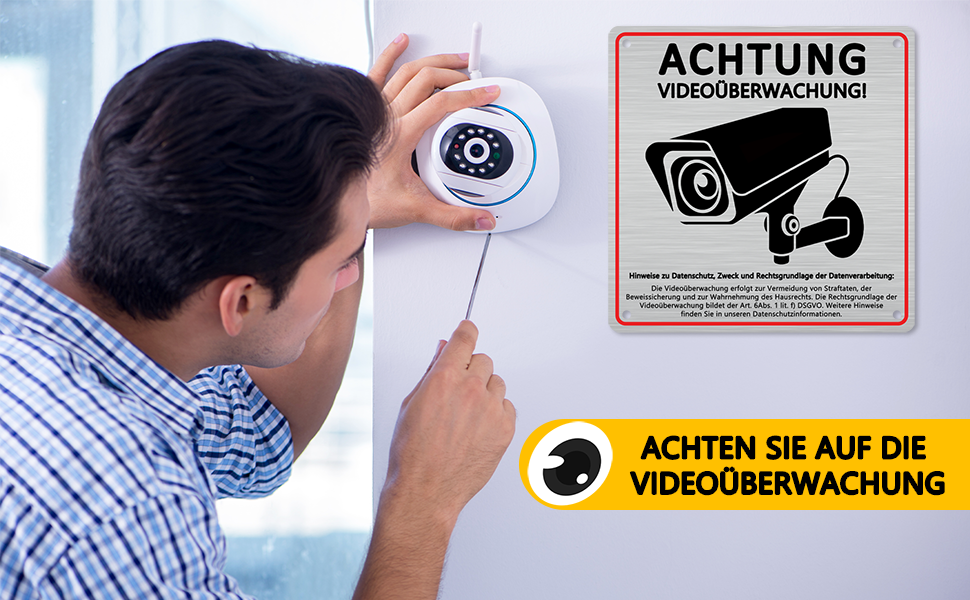 Warnschild Videoüberwachung DSGVO, Aluminium 15 × 15 cm – Detail 1