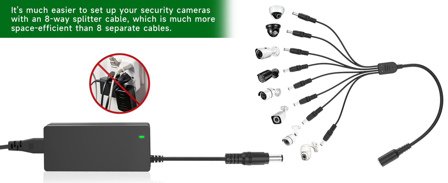 Gonine 12-V-5-A-CCTV-Netzteil mit 8-Fach-Stromverteilerkabel – Detail 4