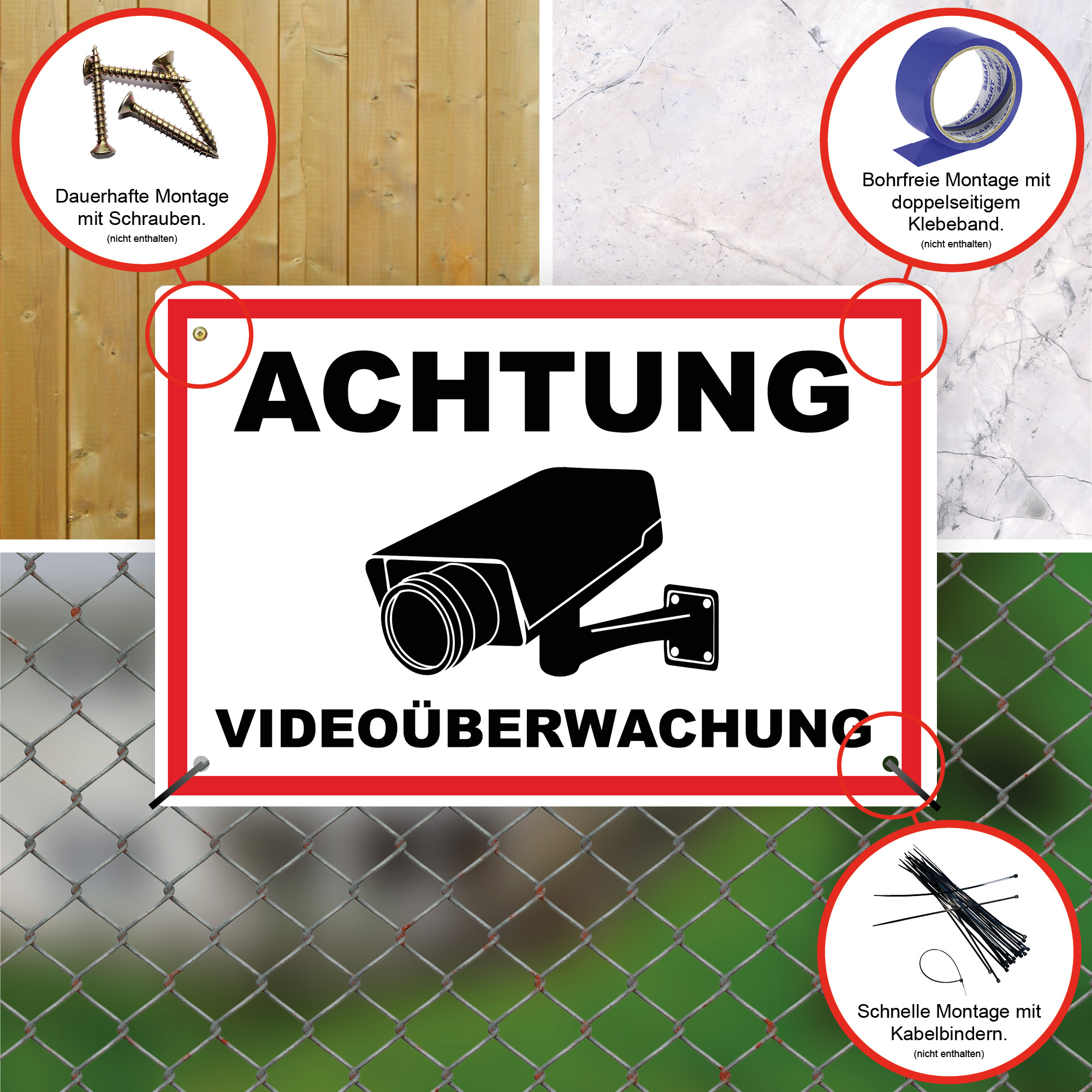 STROBO Warnschild Videoüberwachung 30 x 20 cm, 2 Stück, PVC – Detail 3
