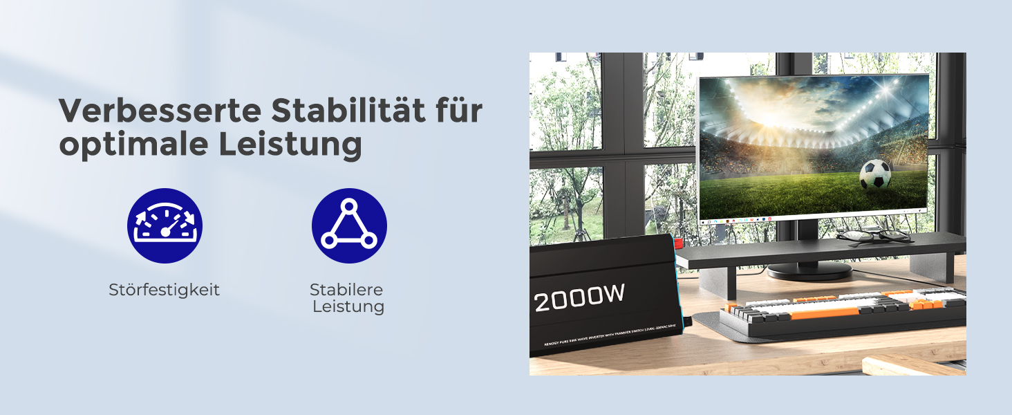 Renogy 2000 W Wechselrichter 12 V auf 230 V reiner Sinus mit Netzvorrangschaltung – Detail 7