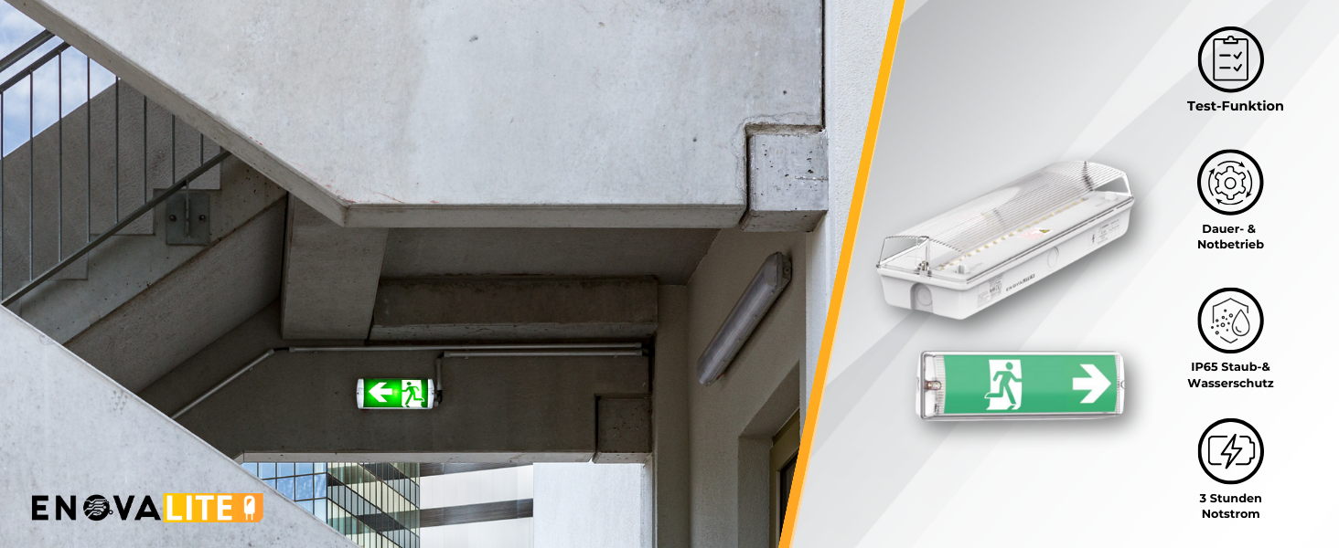 Weisse LED-Fluchtwegleuchte aus Polykarbonat mit grünem Rettungszeichen und weissem Richtungspfeil für die Wandmontage – Detail 1