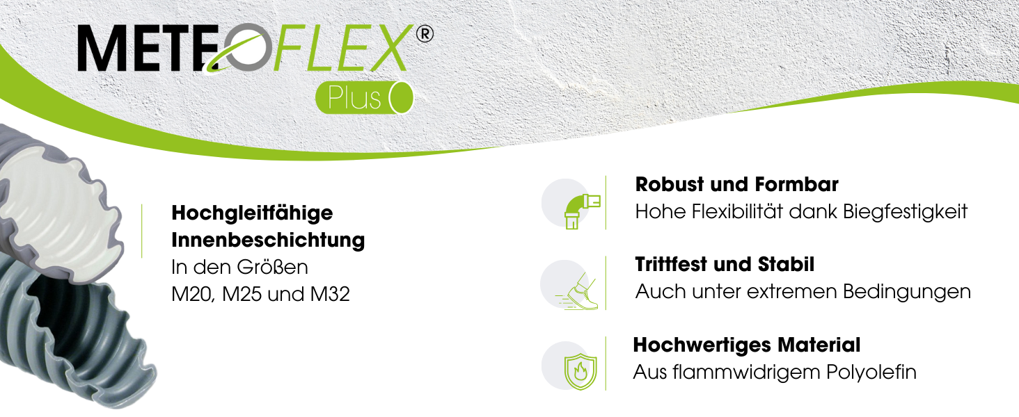 Grauer Ring METEOFLEX PLUS Wellrohr aus PE-HD mit sichtbarer weisser Innenbeschichtung am angeschnittenen Rohrende – Detail 1