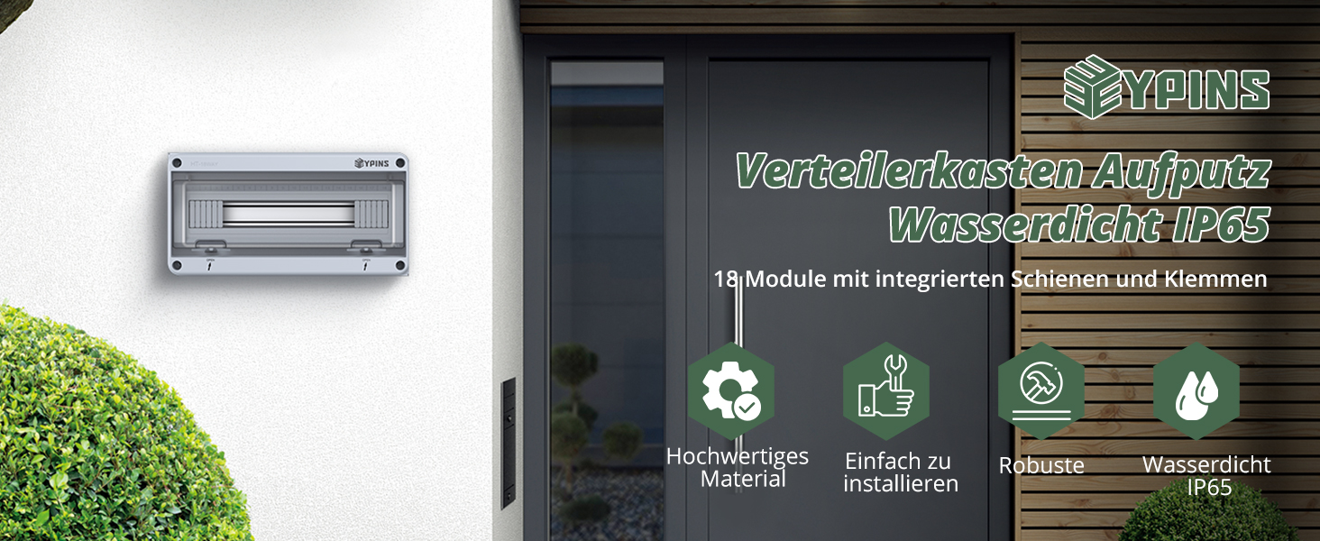 Grau-weisser Aufputz-Verteilerkasten EYPINS mit transparentem Klappdeckel und Platz für achtzehn Module – Detail 1