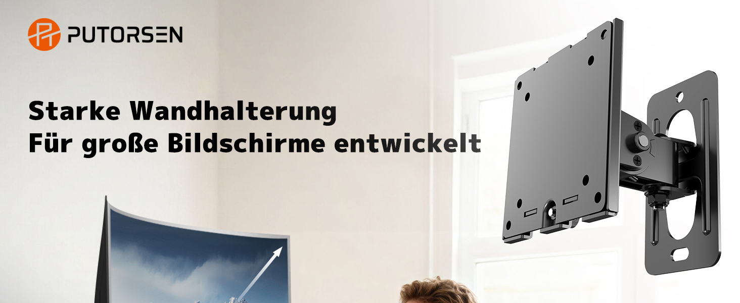 Schwarze Monitor-Wandhalterung aus Stahl mit Gelenkarm und abnehmbarer VESA-Platte – Detail 1