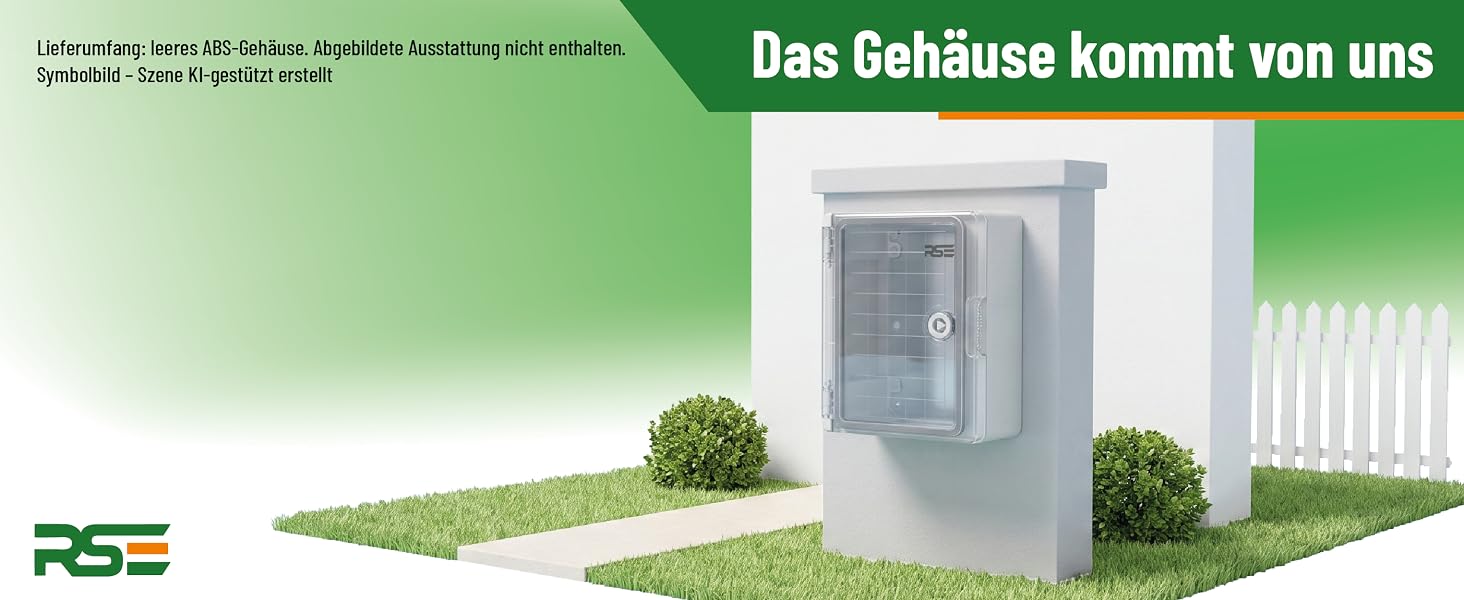 Hellgrauer RSE Verteilerkasten aus ABS-Kunststoff, 200 x 300 x 130 mm, geschlossene Tür mit Dreikantverschluss – Detail 1