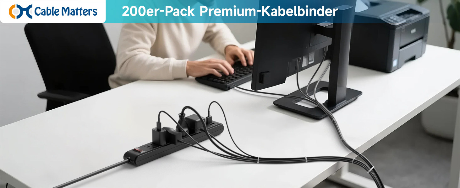 Cable Matters Nylon-Kabelbinder-Set mit schwarzen und weissen Kabelbindern in mehreren Längen – Detail 1