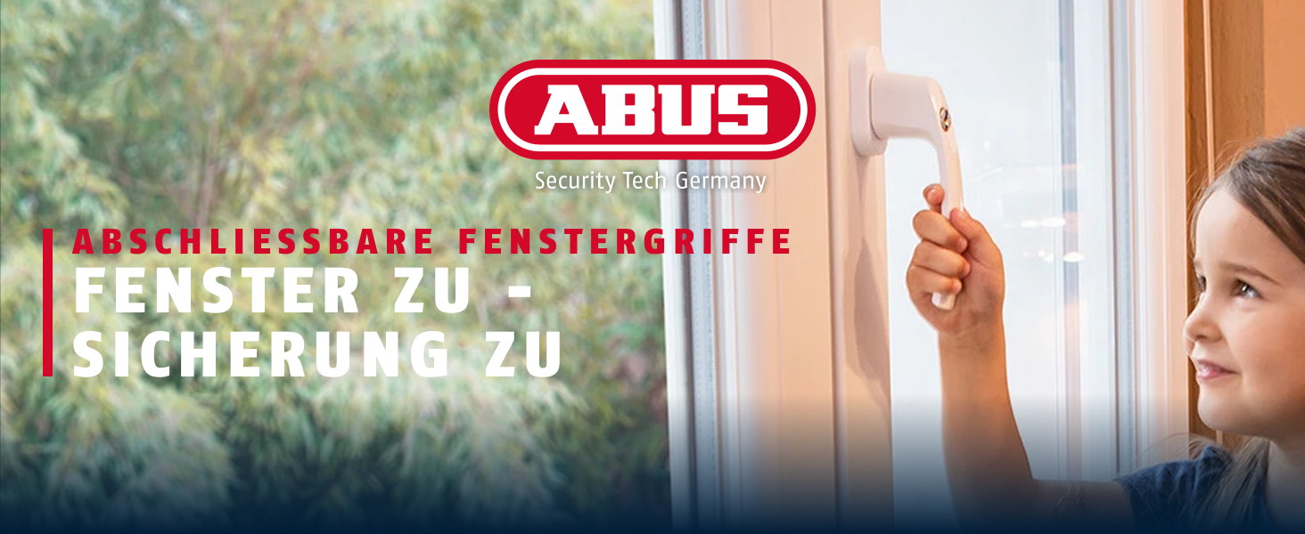 Weisser abschliessbarer ABUS-Fenstergriff FG200 in L-Form mit Druckzylinder und Wendeschlüssel – Detail 1