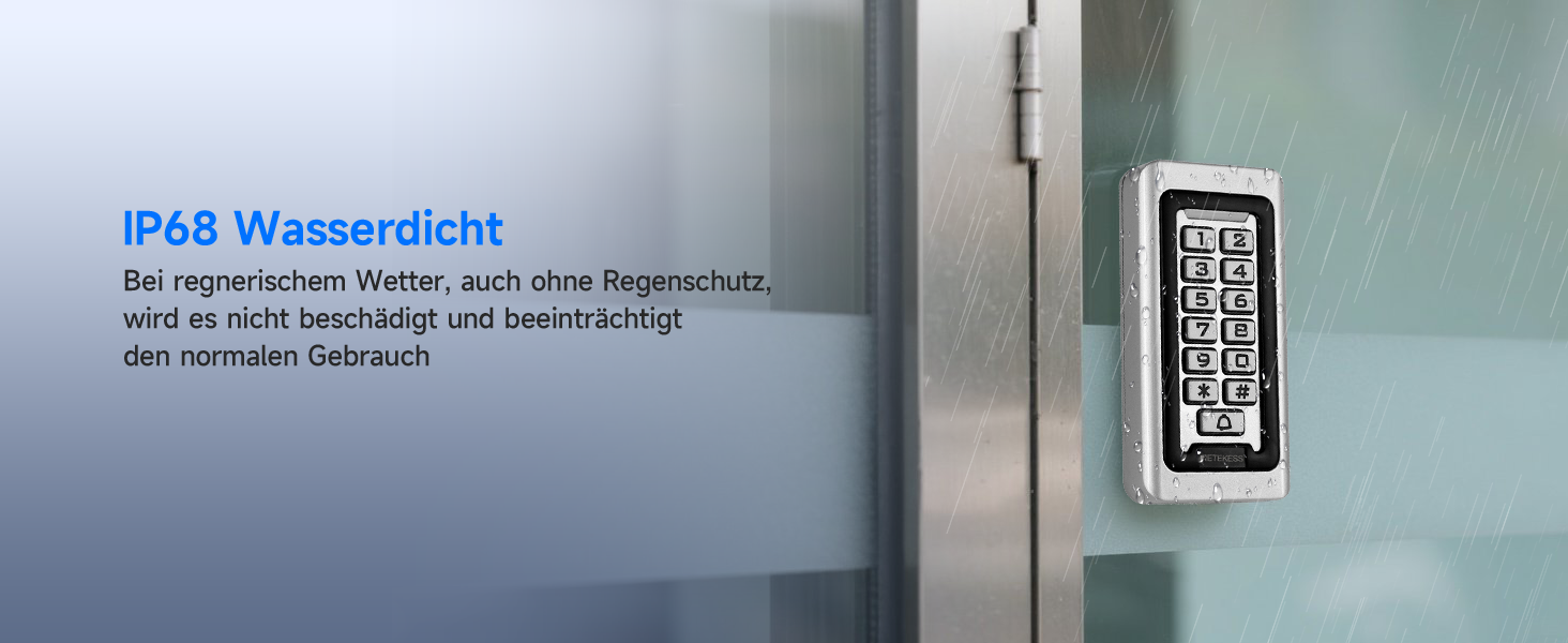 Retekess T-AC03 Codeschloss in Silber aus Zinklegierung mit blau beleuchteter Zifferntastatur, Klingeltaste und zehn blauen RFID-Schlüsselanhängern – Detail 2