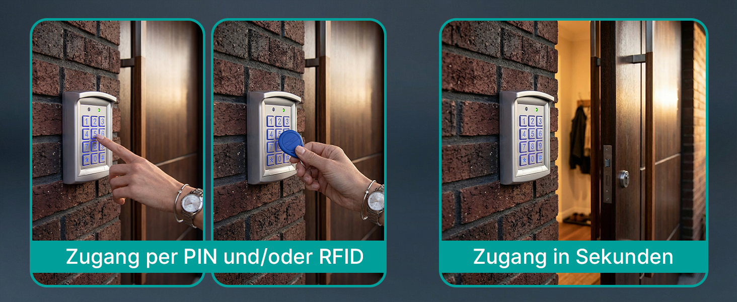 MATHFEL Codeschloss AC290SDK in Anthrazit aus druckgegossenem Aluminium mit Zifferntastatur und fünf blauen RFID-Transpondern – Detail 2