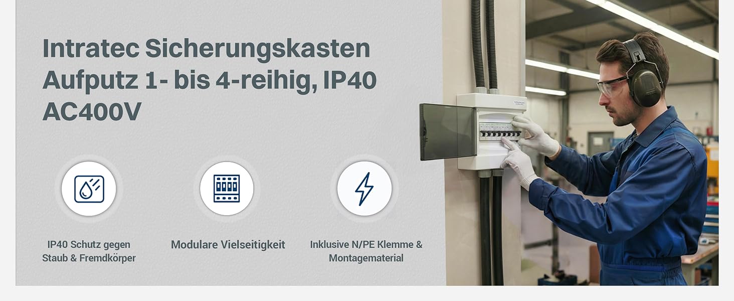Weisser Aufputz-Sicherungskasten Intratec mit vier Reihen für achtundvierzig Module und weisser Tür – Detail 1
