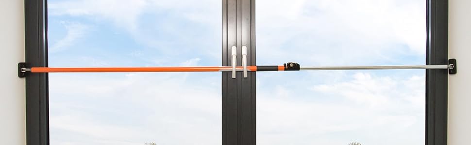 Orange Teleskop-Sicherungsstange von SCHMIDT security tools mit schwenkbaren gummierten Andruckplatten – Detail 2