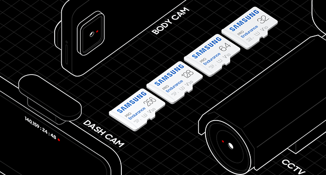 Weisse microSD-Karte Samsung PRO Endurance mit 256 GB sowie U3- und V30-Kennzeichnung – Detail 2