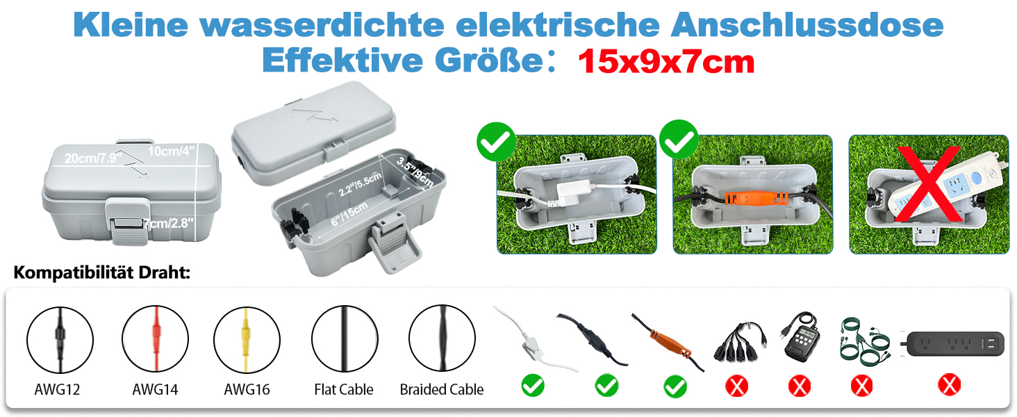 Grauer wetterfester Elektro-Anschlusskasten aus Kunststoff – Detail 2