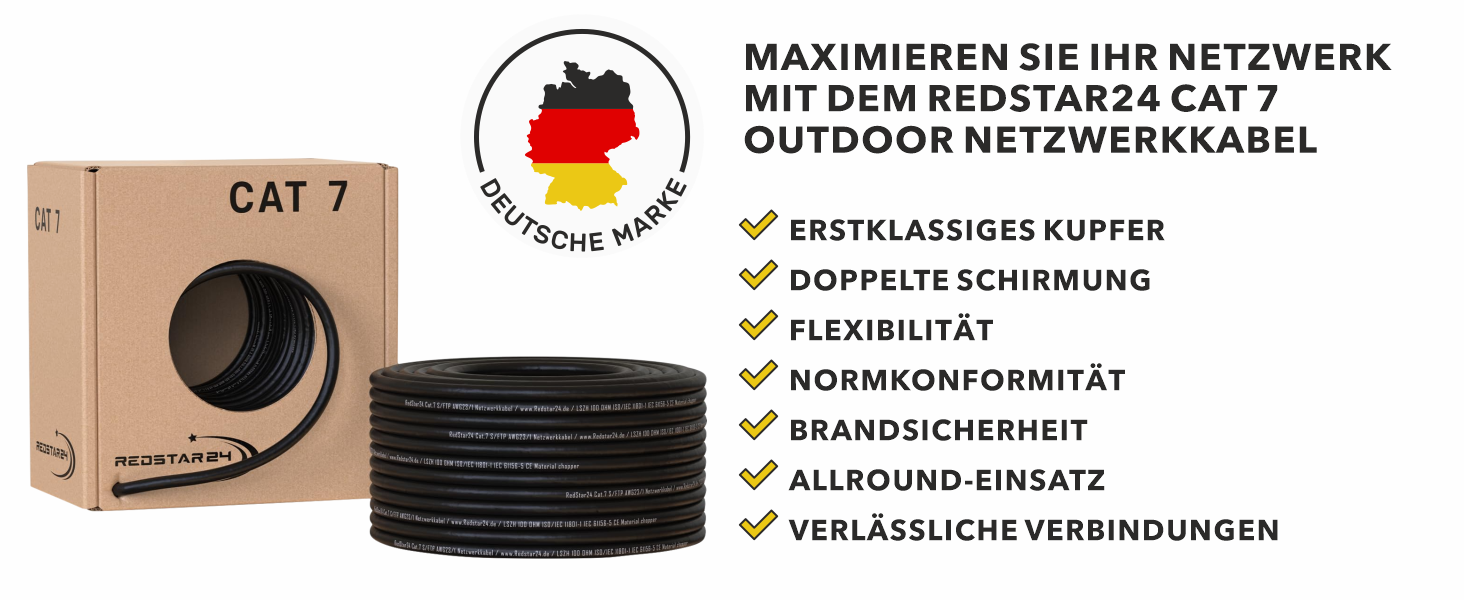 Schwarzes CAT-7-Erdkabel von RedStar24 als aufgerollter Ring mit abisoliertem Kabelende – Detail 3