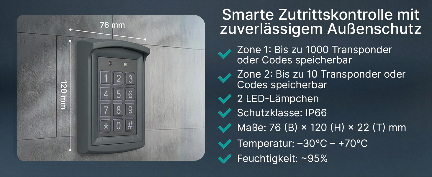 MATHFEL Codeschloss AC290SDK in Anthrazit aus druckgegossenem Aluminium mit Zifferntastatur und fünf blauen RFID-Transpondern – Detail 3