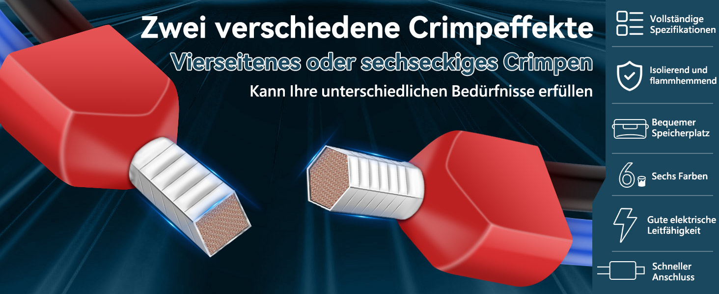 Offene Sortimentsbox mit 750 isolierten Zwillingsaderendhülsen von Lytool in acht Farben, davor eine Reihe einzelner Doppelhülsen – Detail 3