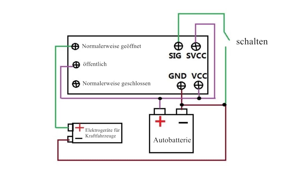 Grüne Platine mit blauem Relais, Potentiometer und drei blauen Schraubklemmen, Zeitrelais-Modul für 12 V – Detail 3