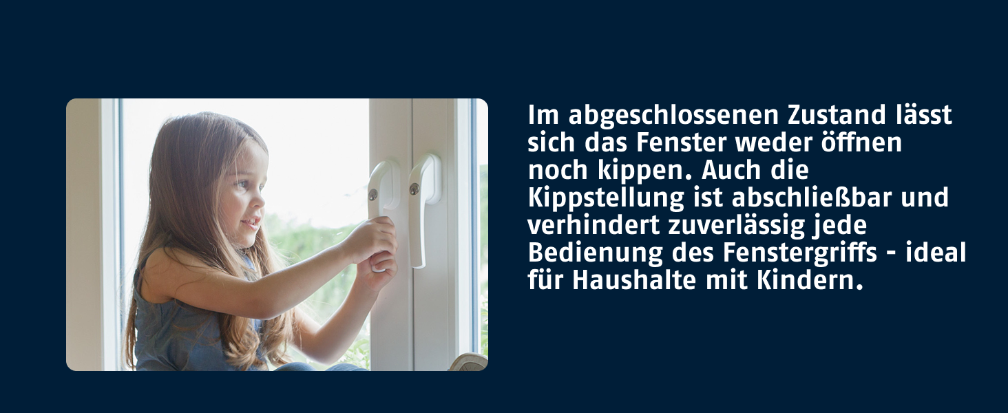 Silberner abschliessbarer ABUS-Fenstergriff FG210 in flacher, schlanker Bauform mit Druckzylinder und Wendeschlüssel – Detail 3