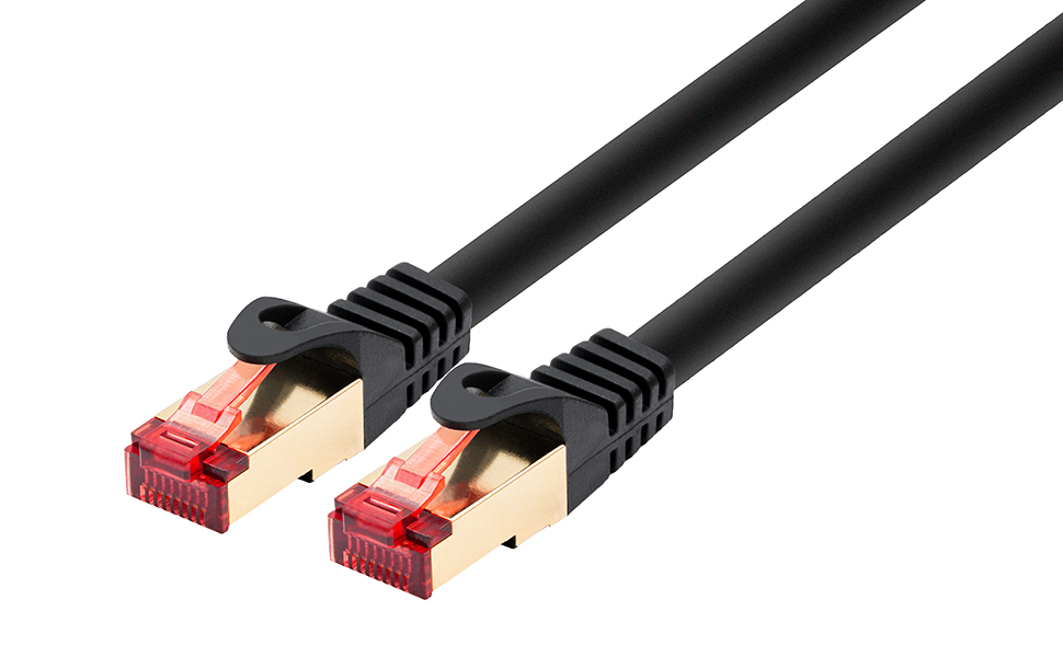 Schwarzes BIGtec 50m LAN Patchkabel mit RJ45-Steckern – Detail 2