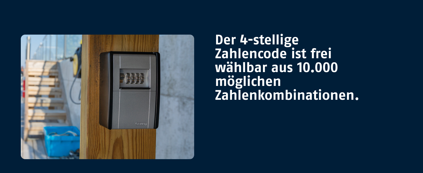 Silberner Schlüsseltresor ABUS KeyGarage 787 mit vier schwarzen Zahlenrädern und schwarzer Schiebeblende zur Wandmontage – Detail 3
