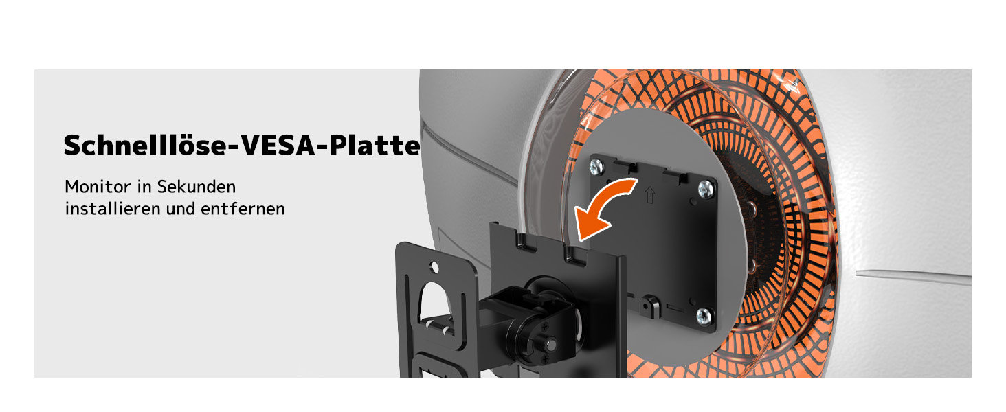Schwarze Monitor-Wandhalterung aus Stahl mit Gelenkarm und abnehmbarer VESA-Platte – Detail 4