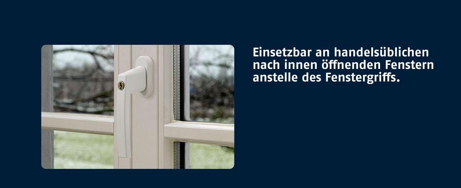 Silberner abschliessbarer ABUS-Fenstergriff FG210 in flacher, schlanker Bauform mit Druckzylinder und Wendeschlüssel – Detail 4