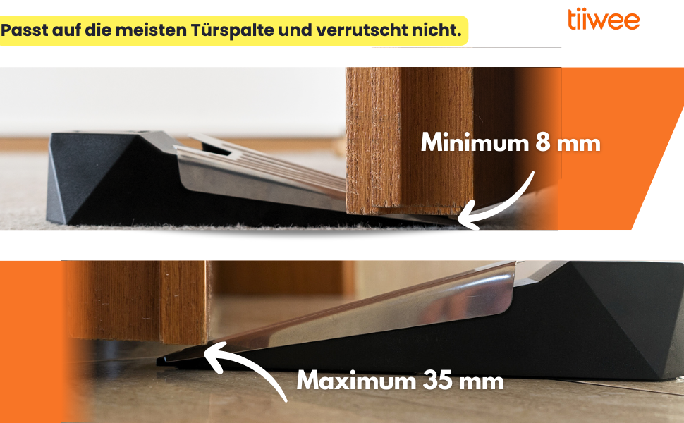 Zwei schwarze Alarm-Türstopper von tiiwee mit gebürsteter Oberseite und rundem Alarmschalter – Detail 5