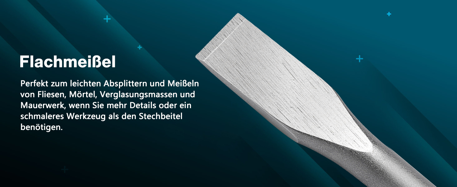 Zwei blanke Flachmeissel von Lytool mit SDS-plus-Schaft, einer mit 100 mm breiter und einer mit 40 mm breiter Schneide – Detail 2