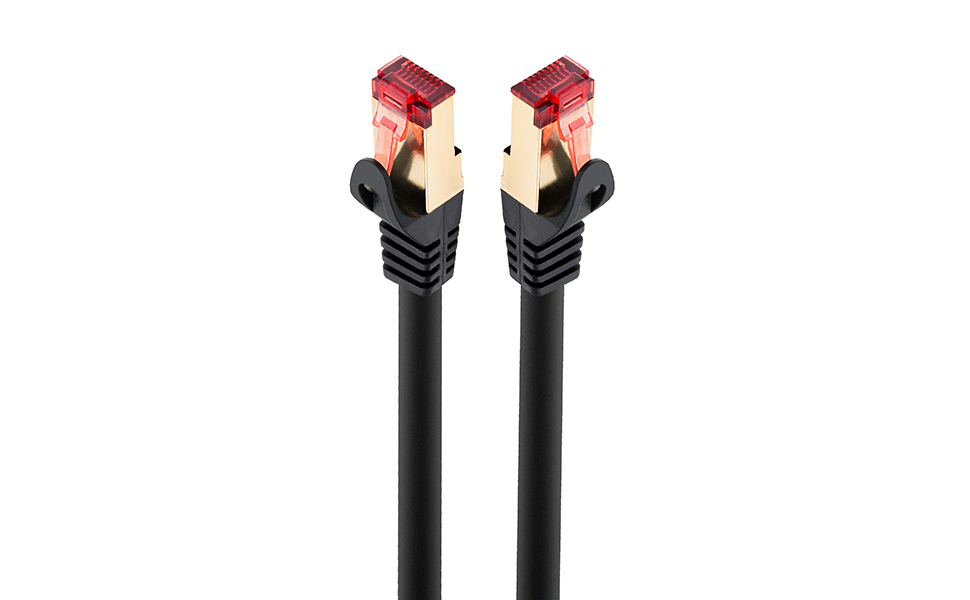 Schwarzes BIGtec 50m LAN Patchkabel mit RJ45-Steckern – Detail 4