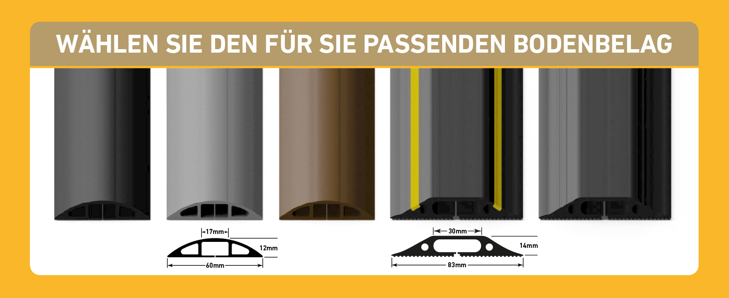 Schwarzer D-Line Fussboden-Kabelkanal als flacher Stolperschutz für Kabel am Boden – Detail 5