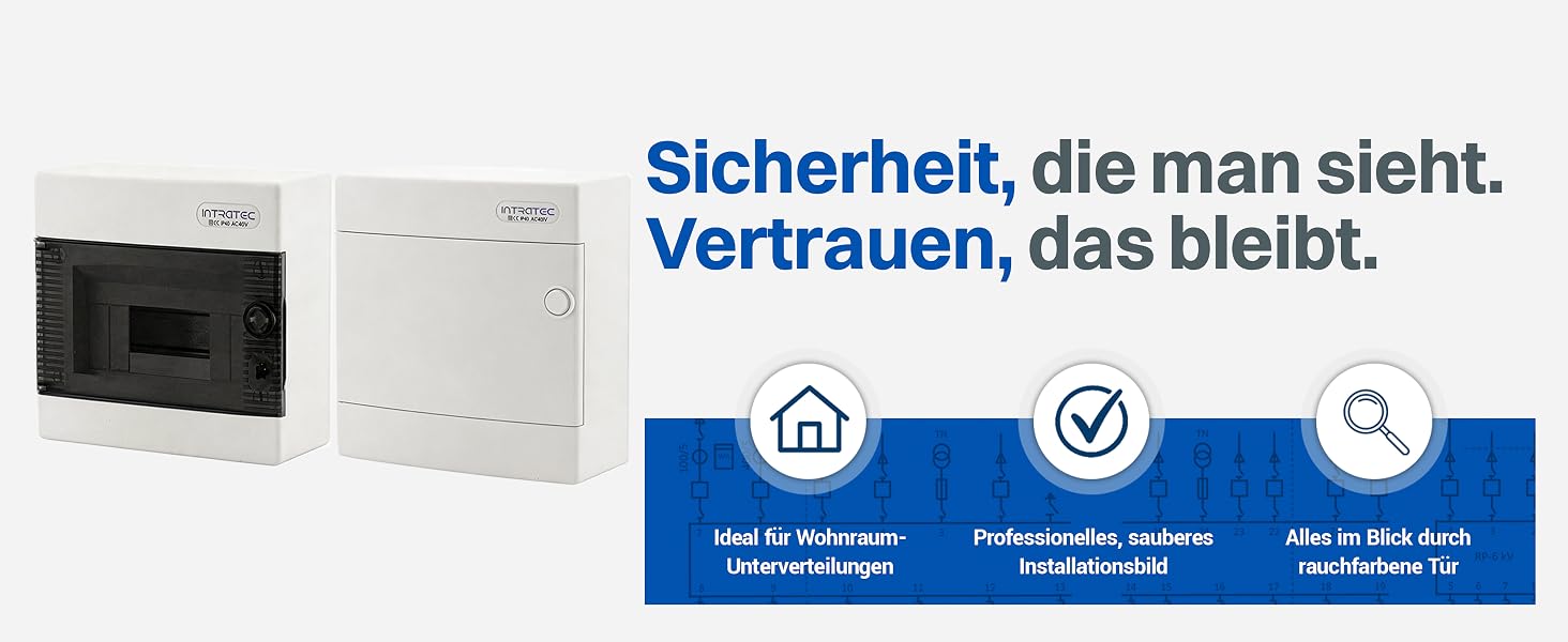 Weisser Aufputz-Sicherungskasten Intratec mit vier Reihen für achtundvierzig Module und weisser Tür – Detail 5