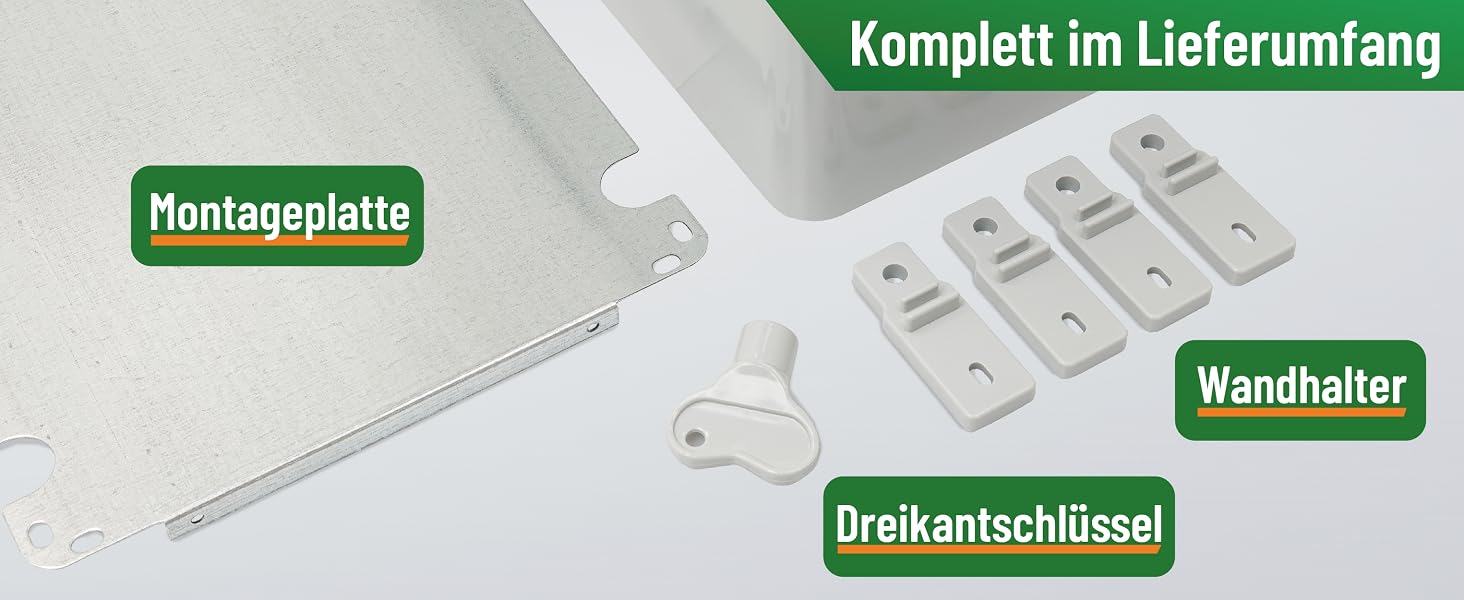 Hellgrauer RSE Verteilerkasten aus ABS-Kunststoff, 200 x 300 x 130 mm, geschlossene Tür mit Dreikantverschluss – Detail 4