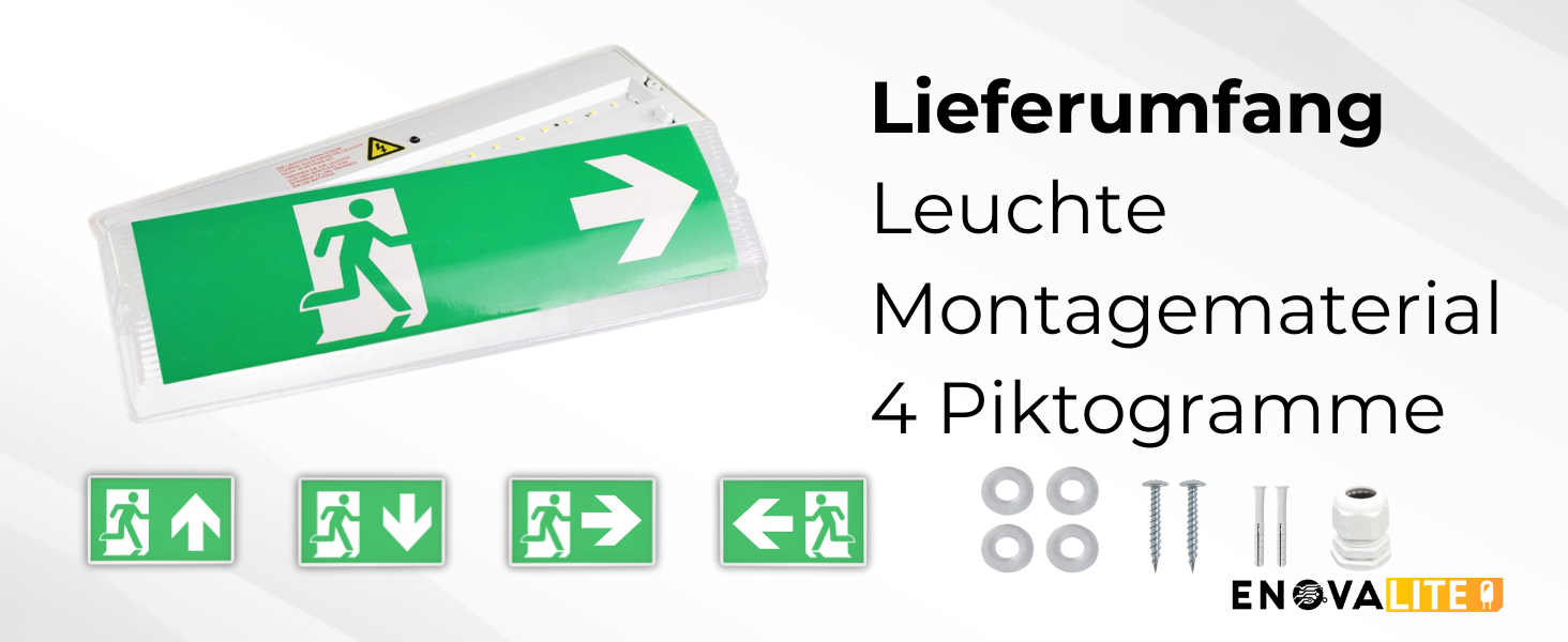 Weisse LED-Fluchtwegleuchte aus Polykarbonat mit grünem Rettungszeichen und weissem Richtungspfeil für die Wandmontage – Detail 5