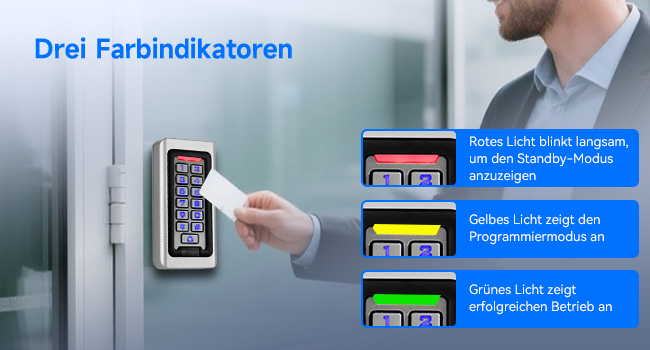 Retekess T-AC03 Codeschloss in Silber aus Zinklegierung mit blau beleuchteter Zifferntastatur, Klingeltaste und zehn blauen RFID-Schlüsselanhängern – Detail 7