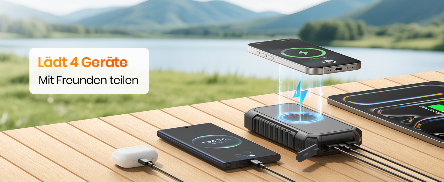 Schwarze A ADDTOP Solar-Powerbank mit ausklappbaren Solarpanels, USB-Anschlüssen und integrierter LED-Leuchte. – Detail 8