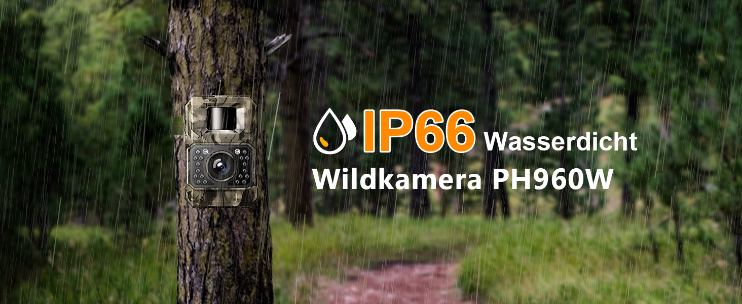 Wildkamera MAXDONE PH960W im Tarnmuster mit Objektiv, Infrarot-LEDs und Bewegungssensor an der Front – Detail 6