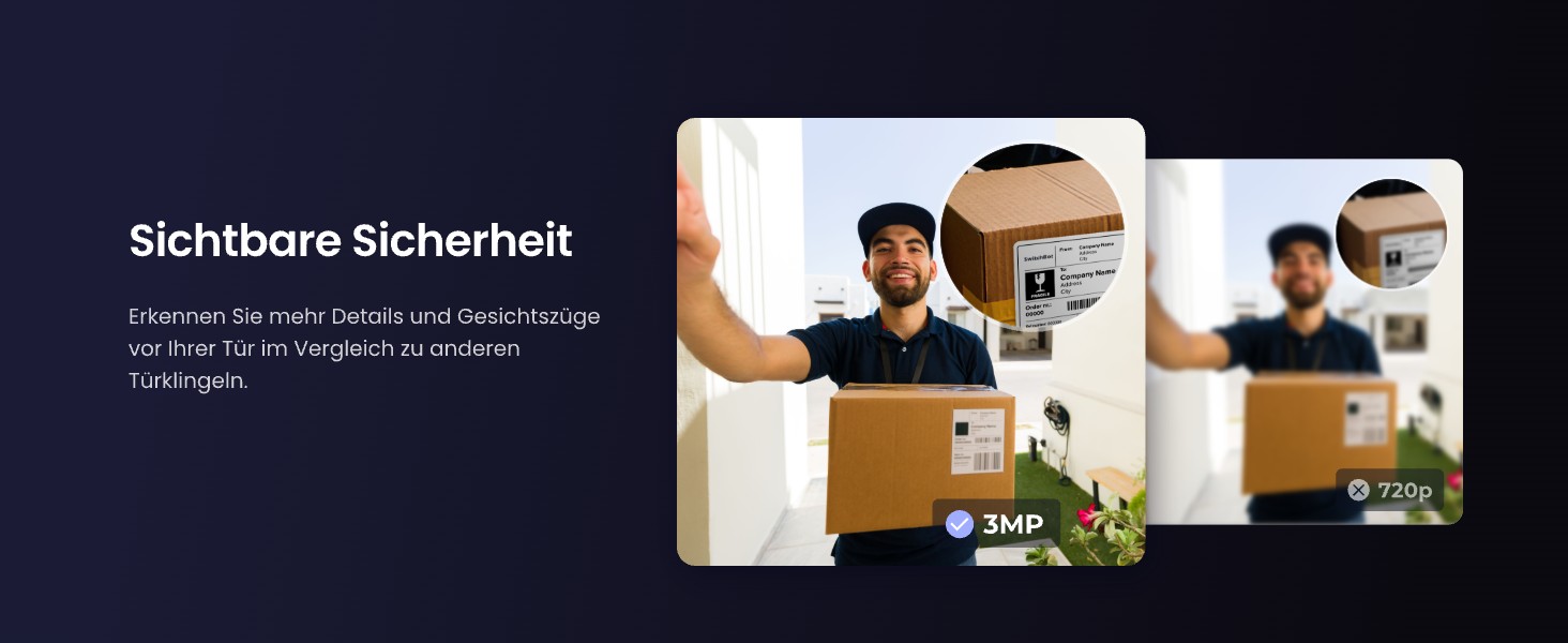 Graue SwitchBot Video-Türklingel mit runder Kameralinse und weisser 4,3-Zoll-Innenmonitor mit Standfuss – Detail 8