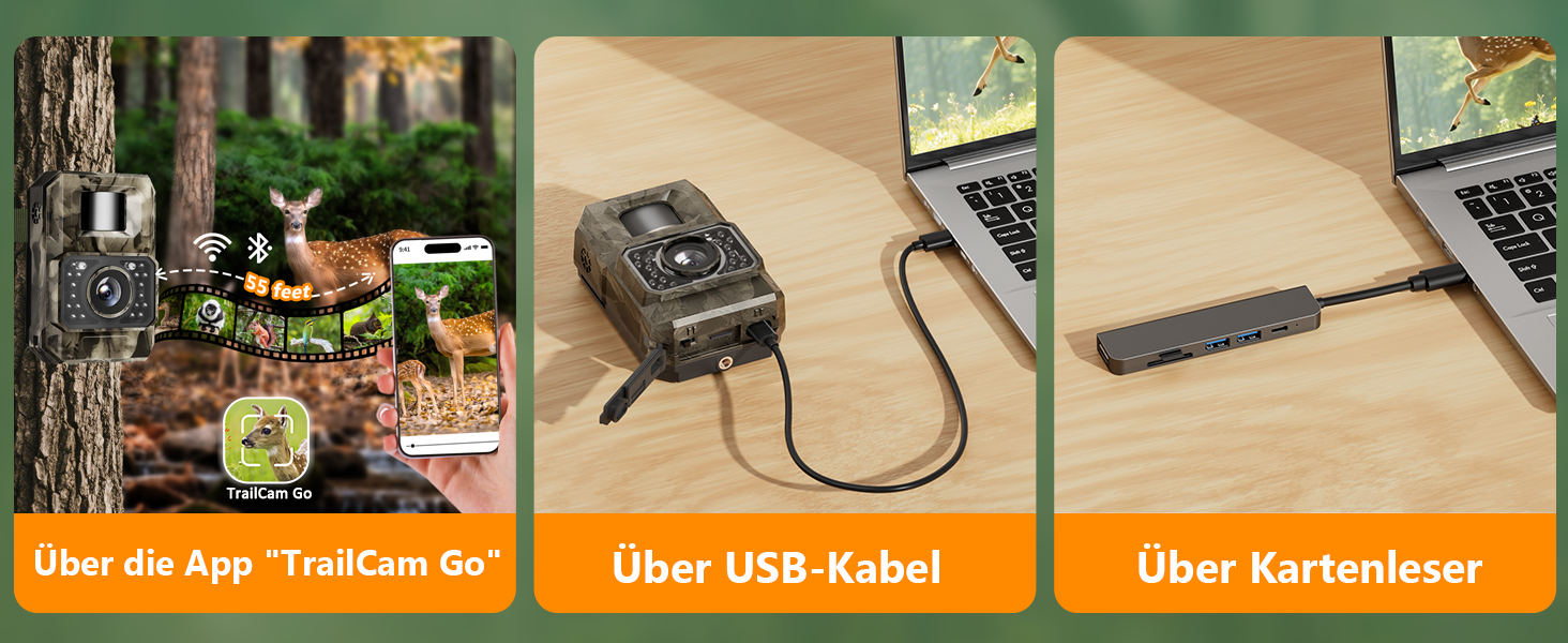 Wildkamera MAXDONE PH960W im Tarnmuster mit Objektiv, Infrarot-LEDs und Bewegungssensor an der Front – Detail 8