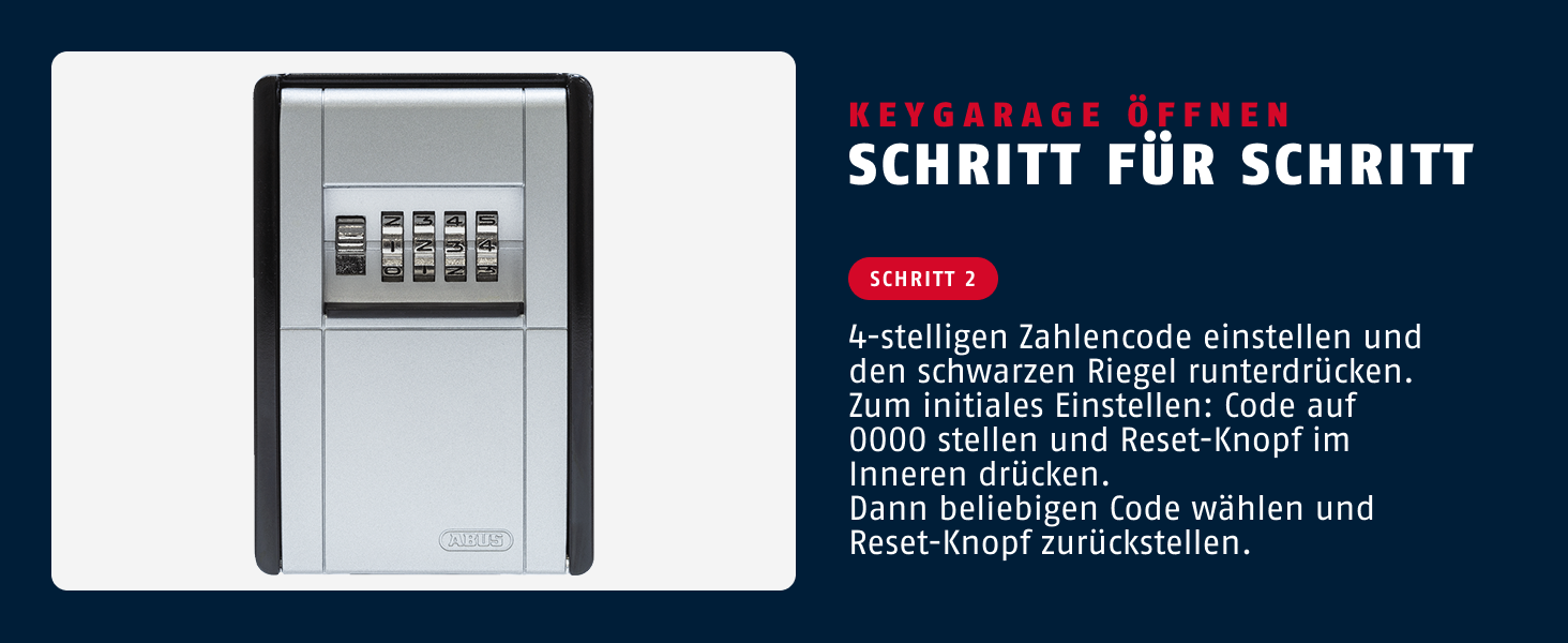 Silberner Schlüsseltresor ABUS KeyGarage 787 mit vier schwarzen Zahlenrädern und schwarzer Schiebeblende zur Wandmontage – Detail 7