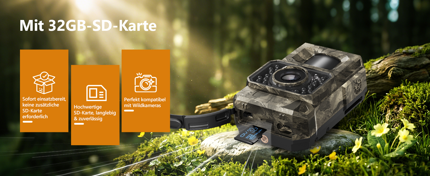 Wildkamera MAXDONE PH960W im Tarnmuster mit Objektiv, Infrarot-LEDs und Bewegungssensor an der Front – Detail 9