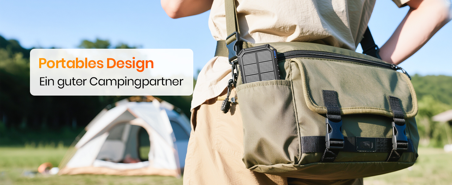 Schwarze A ADDTOP Solar-Powerbank mit ausklappbaren Solarpanels, USB-Anschlüssen und integrierter LED-Leuchte. – Detail 11
