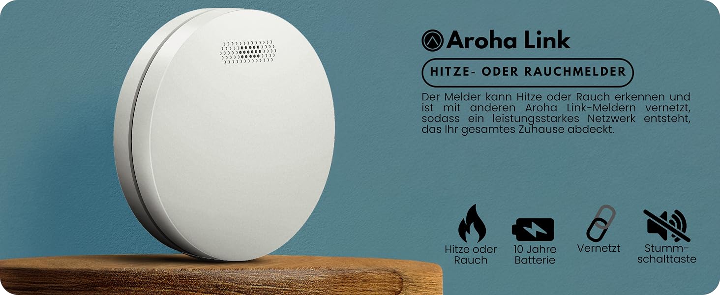 Flacher runder weisser Rauch- und Hitzemelder von Aroha mit seitlichem Lüftungsgitter für die Deckenmontage – Detail 3