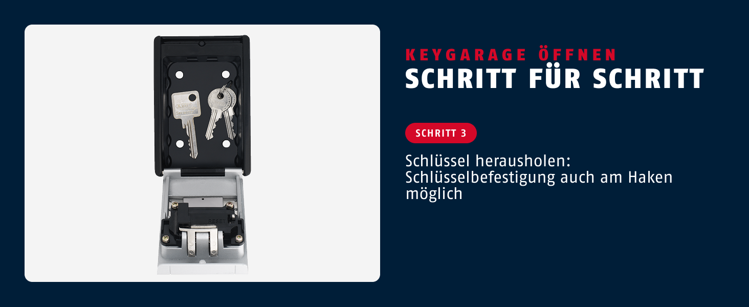 Silberner Schlüsseltresor ABUS KeyGarage 787 mit vier schwarzen Zahlenrädern und schwarzer Schiebeblende zur Wandmontage – Detail 8